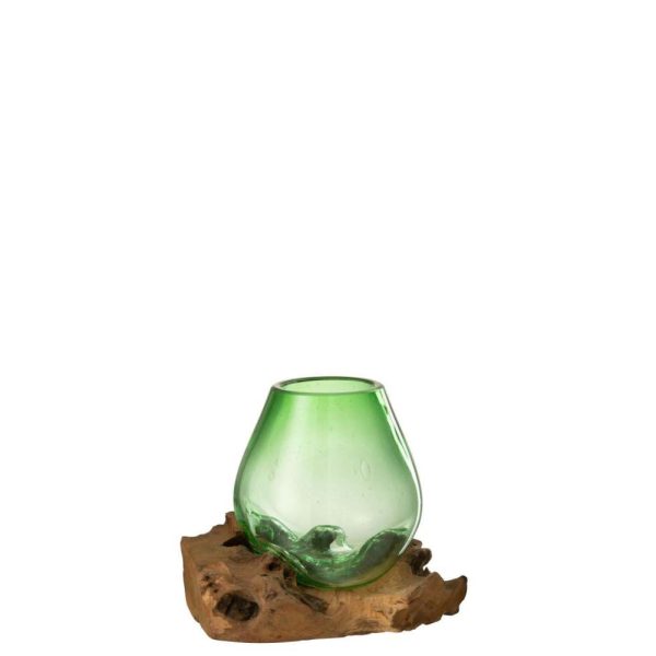 VASE ON FOOT GAMAL WOOD/RECYCLED GLASS NATURAL/GREEN MEDIUM