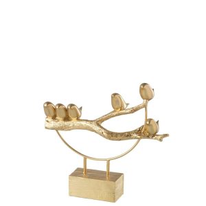 BIRD ON BRANCH BASE RESIN/METAL GOLD