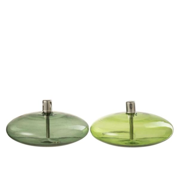 OIL LAMP LOW GLASS GREEN ASSORTMENT OF 2