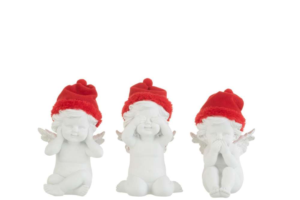 ANGEL SEE/HEAR/SPEAK HAT POLY RED/WHITE SMALL ASSORTMENT OF 3