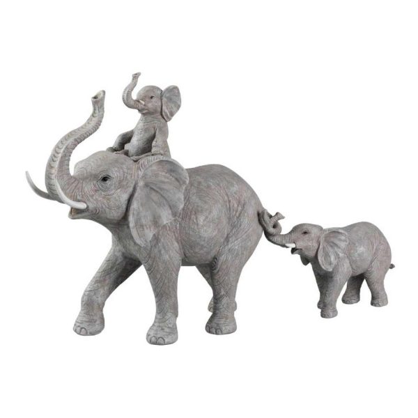 ELEPHANT STANDING WITH CHILD ON BACK POLYRESIN GREY