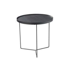 SIDE TABLE ROUND WOOD METAL DARK BROWN SMALL