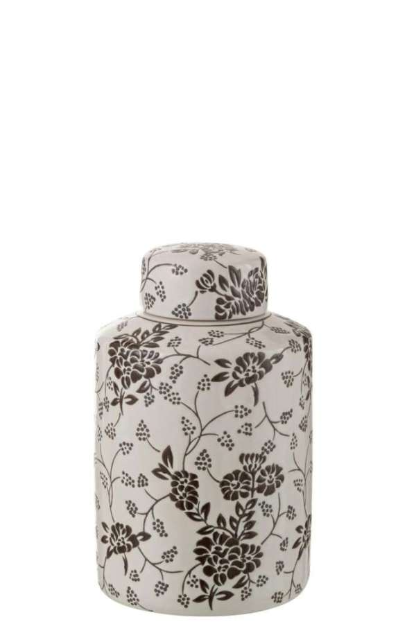 JAR DECORATIVE ZEN PORCELAIN WHITE/BLACK LARGE