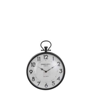 CLOCK BALL ROUND METAL BLACK GLASS SMALL