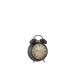 CLOCK ALARM ROMAN NUMERALS GEARS METAL BLACK SMALL