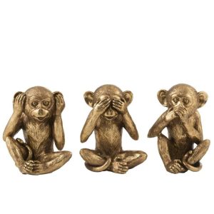 APE HEAR/SEE/SPEAK NO EVIL ANTIQUE GOLD ASS3
