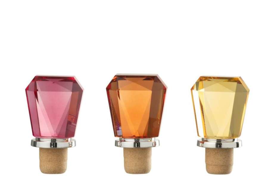 BOTTLE STOPPER GEOMETRIC GLASS YELLOW/ORANGE ASSORTMENT OF 3