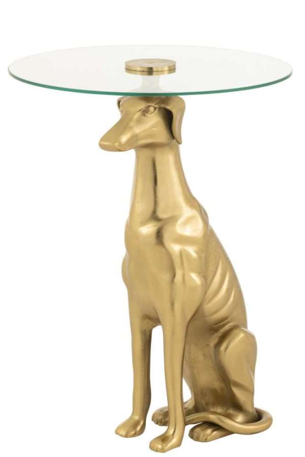 SIDE TABLE DOG BASE ALUMINIUM/GLASS GOLD COLORED