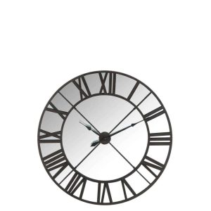CLOCK MIRROR ROMAN NUMERALS METAL BLACK