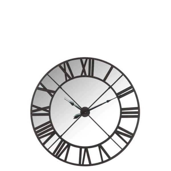 CLOCK MIRROR ROMAN NUMERALS METAL BLACK