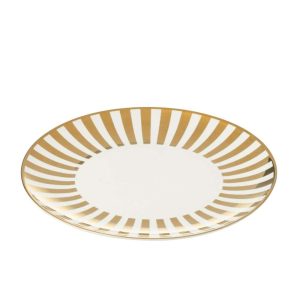 BOX OF 1 PLATE STRIPED PORCELAIN GOLD COLORED/WHITE LARGE