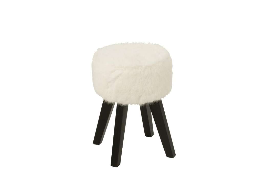 STOOL FUR WITH WOODEN LEGS WOOD WHITE