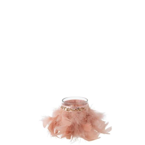 TEALIGHT HOLDER FEATHERS LIGHT PINK GLASS TRANSPARENT SMALL