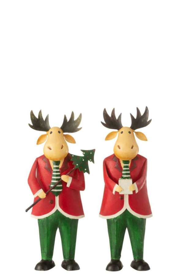 MOOSE STANDING GIFT TREE IRON RED/GREEN ASSORTMENT OF 2