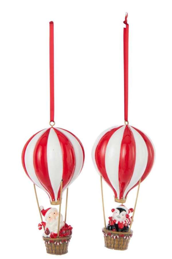 HANGER HOT-AIR BALLOON LIMEPOWDER CHRISTMAS RED/WHITE ASSORTMENT OF 2