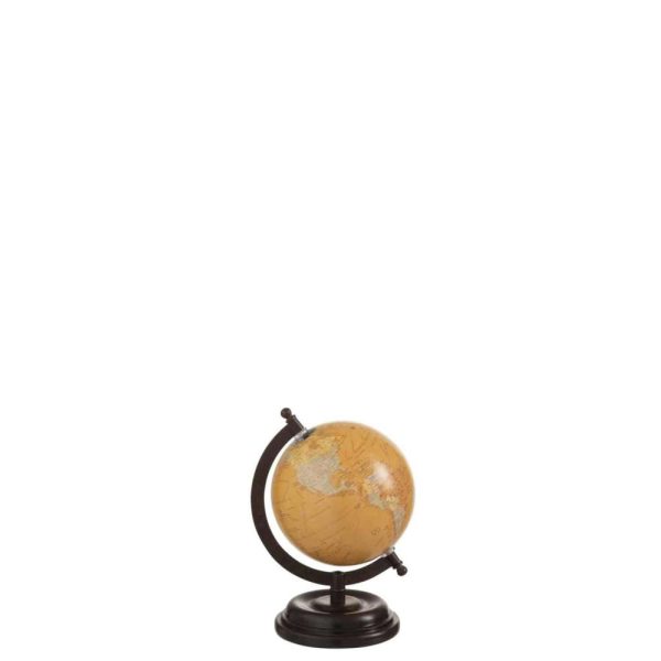 GLOBE ON FOOT WOOD OCHRE SMALL