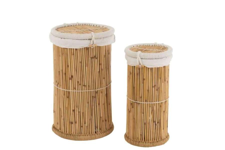 SET OF 2 BASKETS CYLINDER BAMBOO NATURAL/WHITE