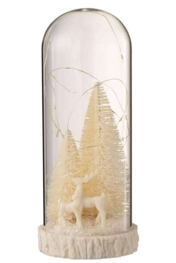 BELL JAR HIGH LED DEER GLASS/RESIN WHITE LARGE