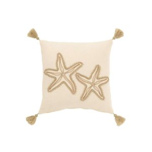 CUSHION SEA STARS+TASSELS COTTON CREAM/BEIGE