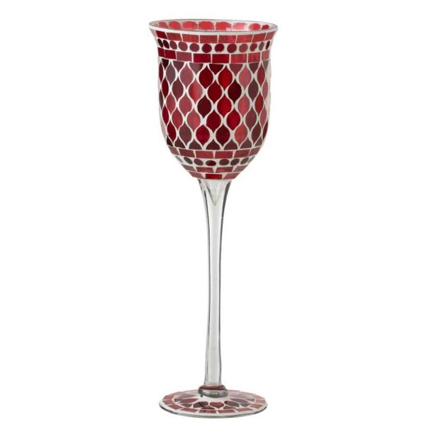 CANDLE HOLDER ON BASE MOSAIC GLASS RED/WHITE LARGE