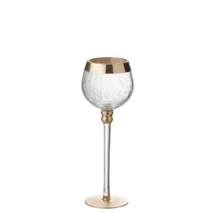 CANDLEHOLDER BALL ON BASE CRACKLE GLASS TRANSPARENT/GOLD MEDIUM