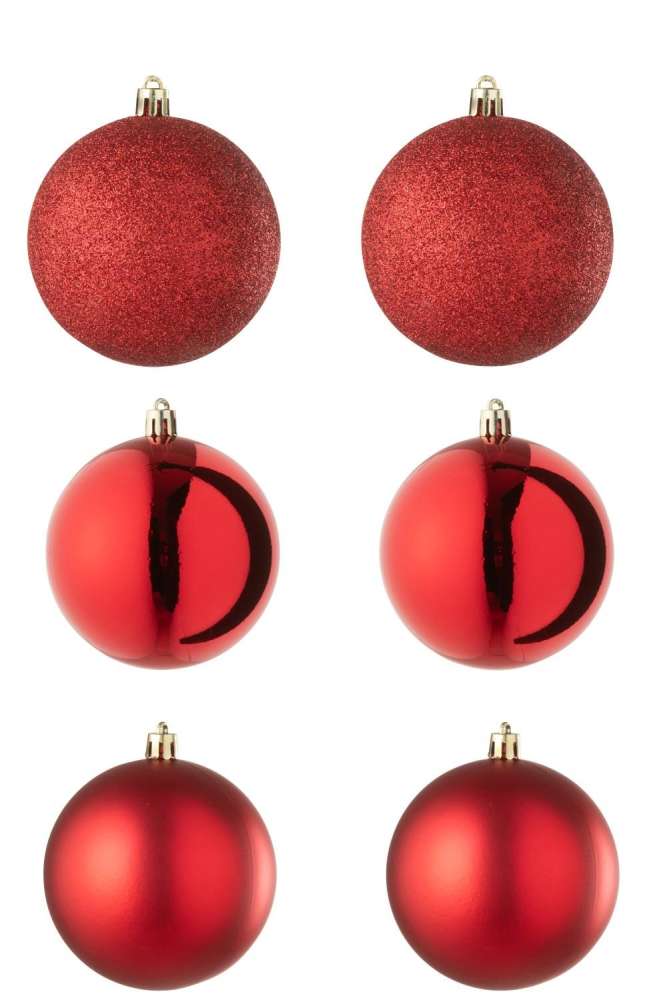 BOX OF 6 CHRISTMAS BAUBLE PLASTIC CHRISTMAS RED