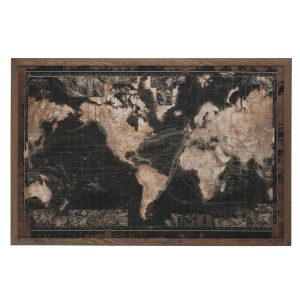 FRAME LED BATTERIES MAP WORLD WOOD/CANVAS BLACK/BROWN
