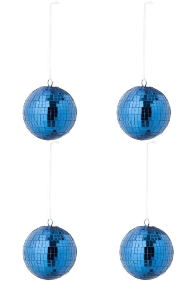 BOX OF 4 CHRISTMAS BAUBLE MIRROR GLASS BLUE LARGE