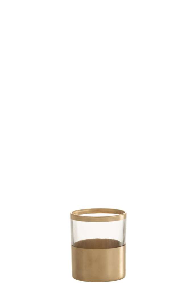 TEALIGHT HOLDER GOLD LINES GLASS TRANSPARENT SMALL