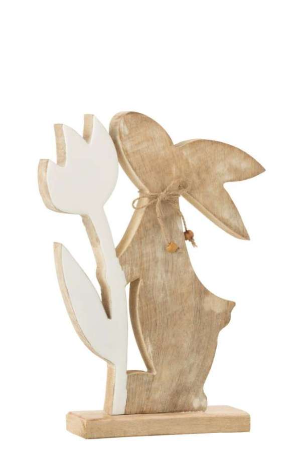 BUNNY WITH FLOWER WOOD WHITE LARGE
