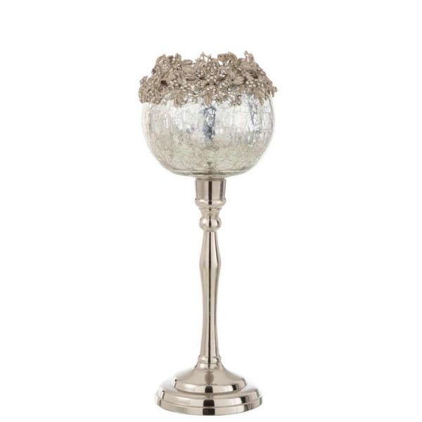 TEALIGHT HOLDER ON FOOT JEWEL METAL/ALUMINIUM/GLASS SILVER LARGE