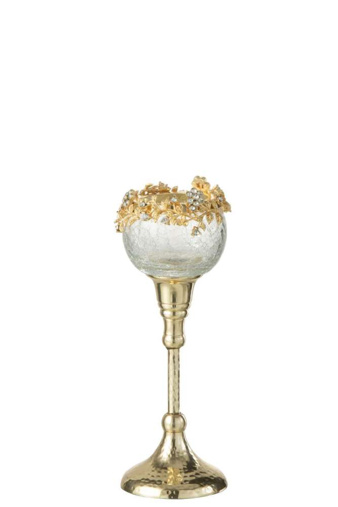 TEALIGHT HOLDER VIANE METAL/GLASS GOLD/TRANSPARENT SMALL