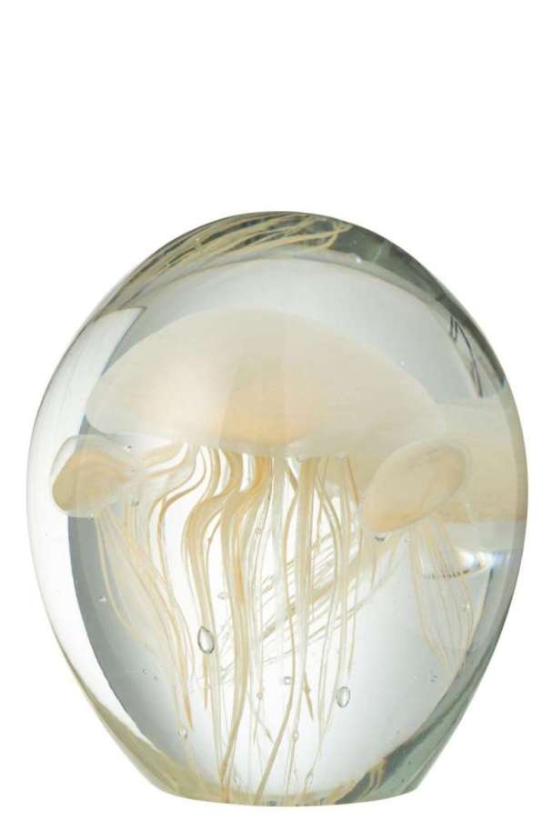 PAPERWEIGHT CALYPSO GLASS TRANSPARENT/BEIGE LARGE
