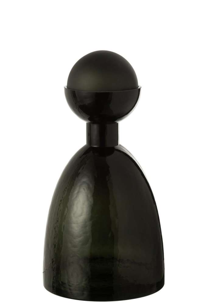VASE BOTTLE+CAP ADRIA GLASS DARK GREEN MEDIUM