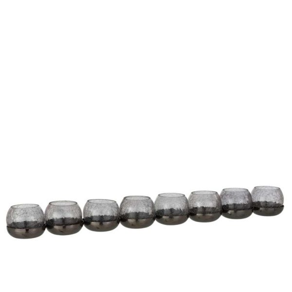 TEALIGHT HOLDER 8 BALL CRAQUELURE GLASS/STAINLESS STEEL BLACK