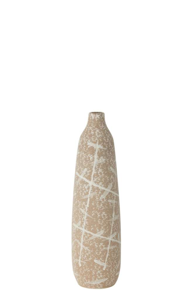 VASE DUNE NARROW STONEWARE BEIGE/WHITE SMALL