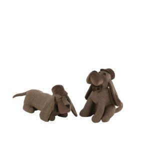 DOORSTOP DOG SITTING TEXTILE BROWN ASSORTMENT OF 2