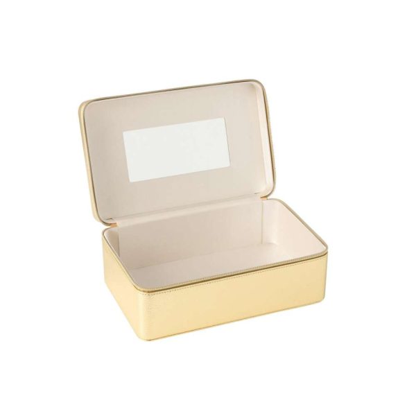 COSMETIC BOX RECTANGLE+MIRROR ARTIFICIAL LEATHER GOLD