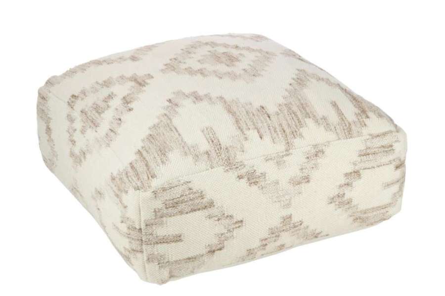POUF SQUARE ETHNIC PATTERNS WOOL/COTTON CREAM/BEIGE