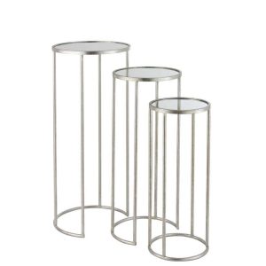 SET OF 3 SIDE TABLES LEO MIRROR IRON SILVER