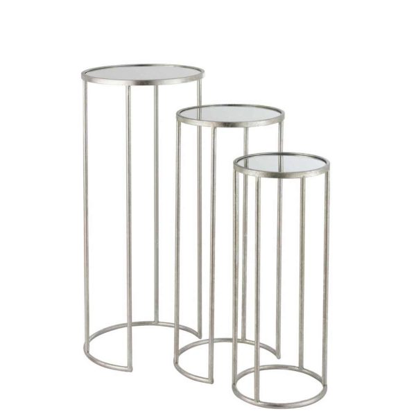 SET OF 3 SIDE TABLES LEO MIRROR IRON SILVER