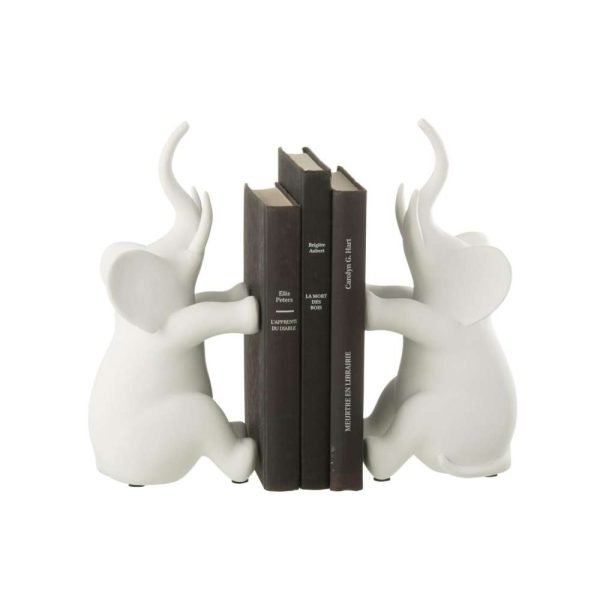 SET OF 2 BOOKEND ELEPHANT SITTING POLYRESIN WHITE