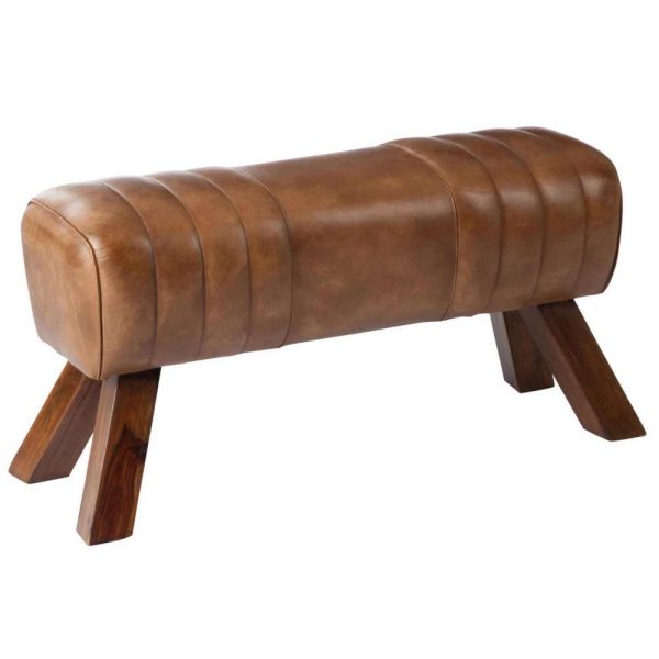 GYM BENCH LEATHER/WOOD COGNAC