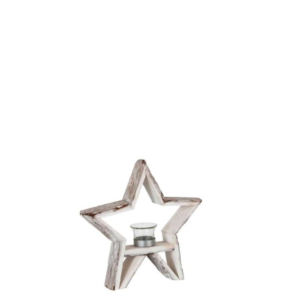 TEALIGHT HOLDER STAR WOOD BROWN/WHITE