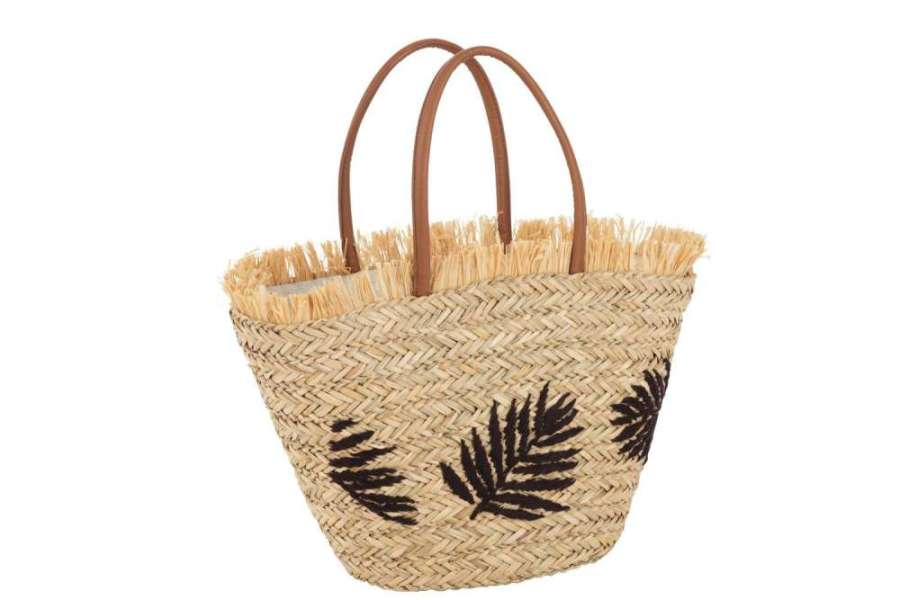 BEACH BAG LEAF JUTE NATURAL/DARK BROWN