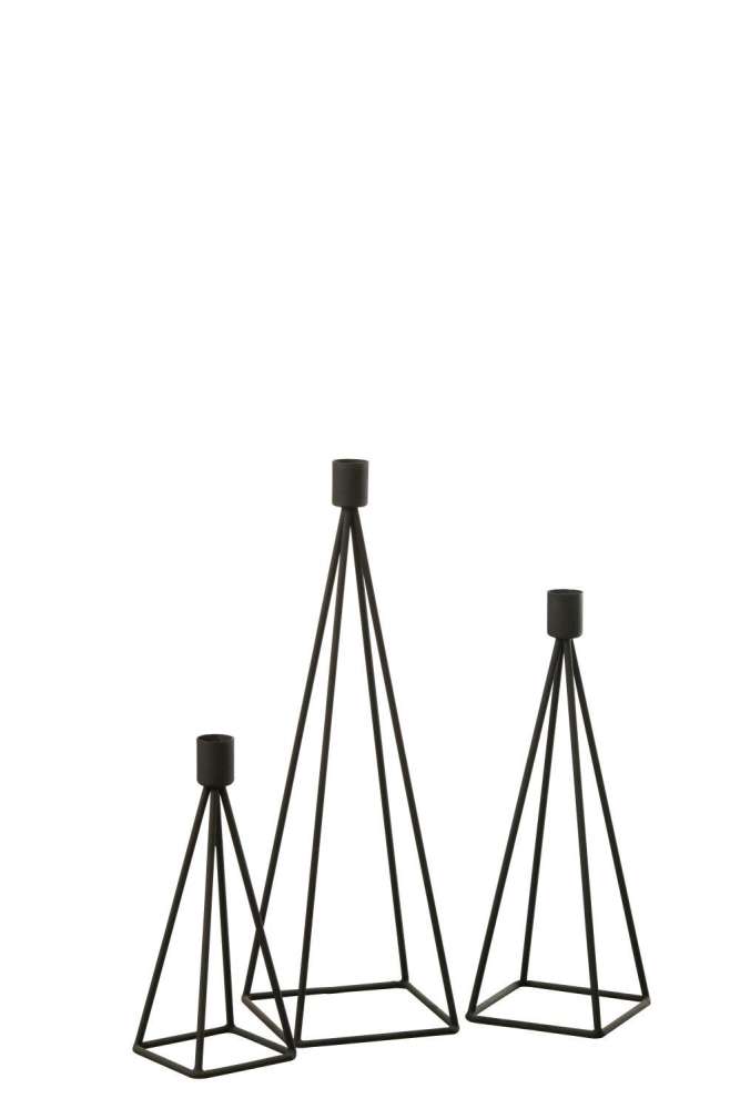 SET OF 3 CANDLE HOLDER METAL BLACK