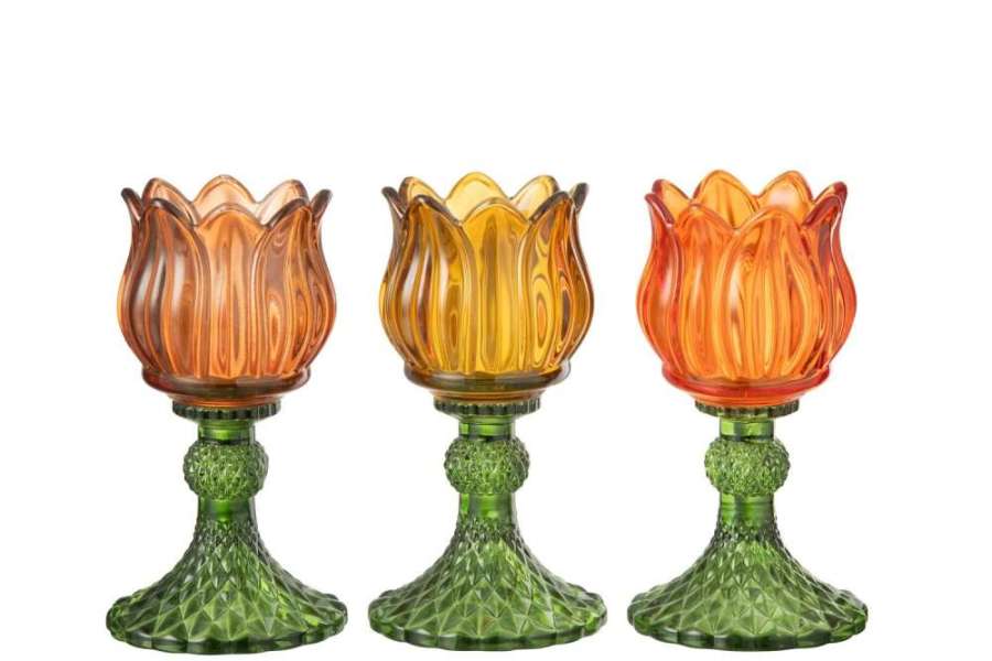 CANDLEHOLDER TULIPA GLASS MIX ASSORTMENT OF 3