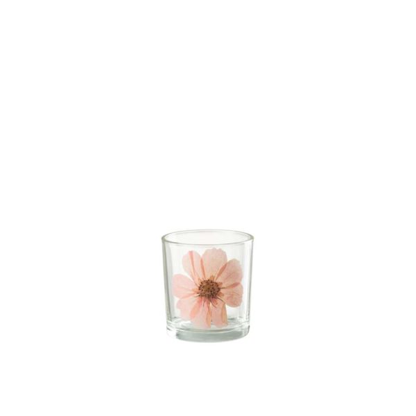 TEALIGHT FLOWER PINK GLASS MIX