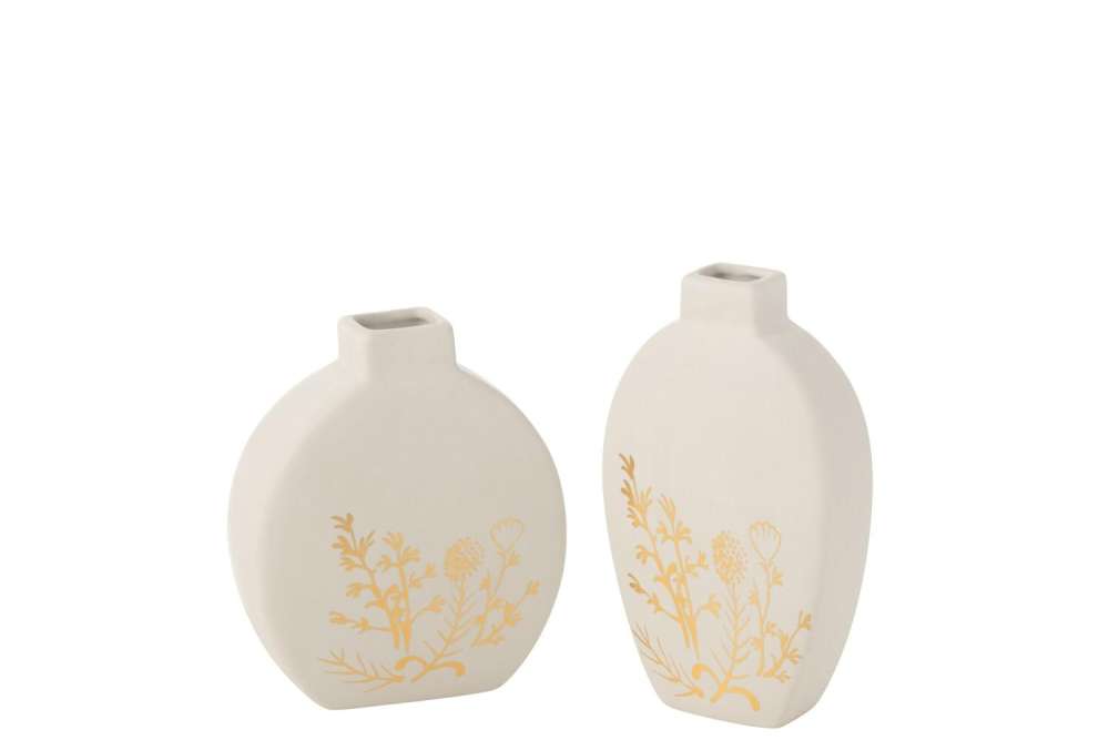 VASE FLOWER DRAWING PORCELAIN GOLD/WHITE SMALL ASSORTMENT OF 2