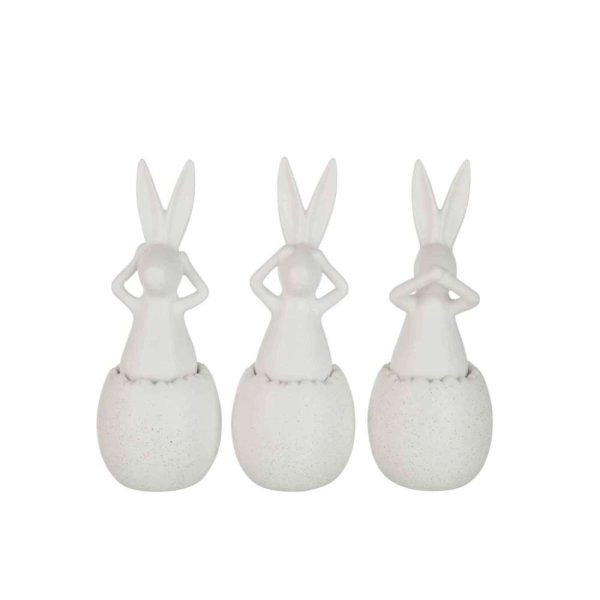RABBIT SEE/HEAR/SPEAK NO EVIL CERAMIC WHITE LARGE ASSORTMENT OF 3